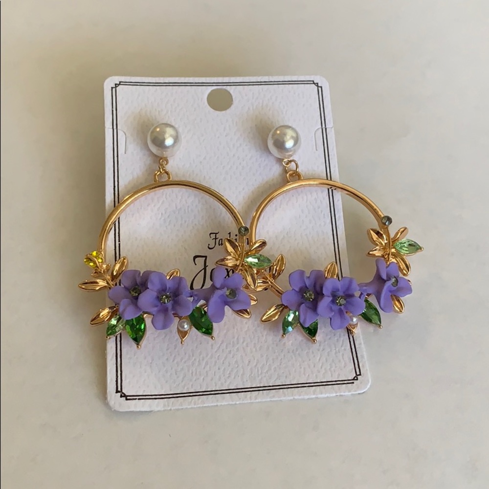 Purple and Pearl Floral Earrings